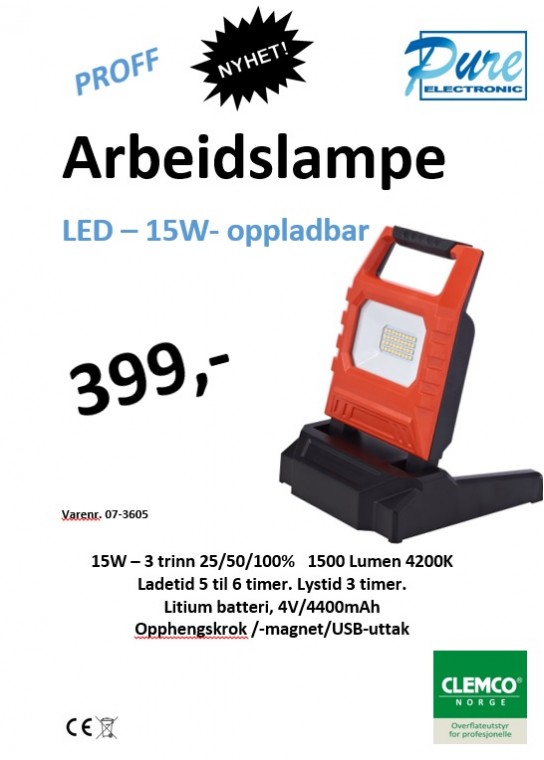 LED – 15W- oppladbar